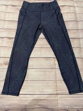 Fabletics Dark Black & Charcoal Leopard Print High-Rise Leggings